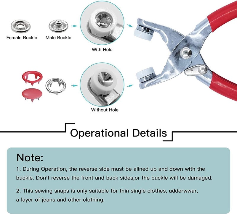 CHEPULA Craftsmanship DIY 200 Sets 3/8 Inch Metal Snaps Buttons with Fastener Pliers Press Tool Kit for for Sewing and Crafting (10 Colors,9.5mm) (Solid) - Image 3
